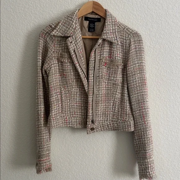Calvin Klein Jeans Tweed Multicolor Zip-Up Jacket Size M - Picture 1 of 13